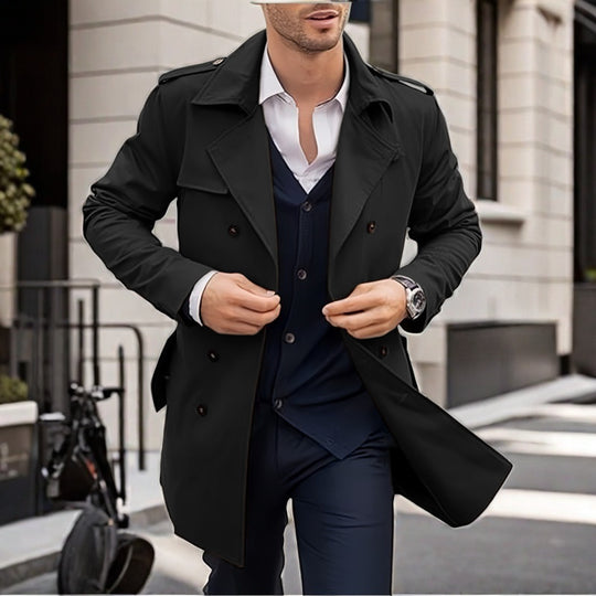 Herren Doppelt-knopf Trenchcoat mit praktischen Taschen EB