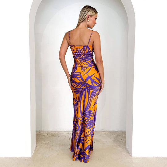 Damen Maxikleid mit tiefem Ausschnitt und floralem Print EB