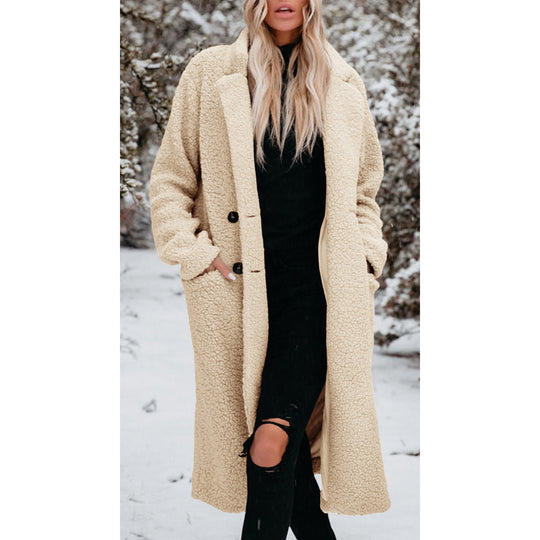 Damen Oversized Teddy-Mantel mit Knopfverschluss und praktischen Taschen EB