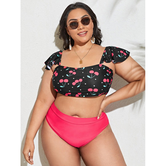 Damen Bikini-Set mit Raffinierter Rüschendetail und Bequemem Hohem Bund EB