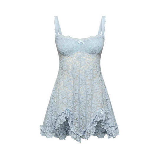 Damen Spitzen-Lingerie-Kleid mit Rüschendetails und verstellbaren Trägern EB