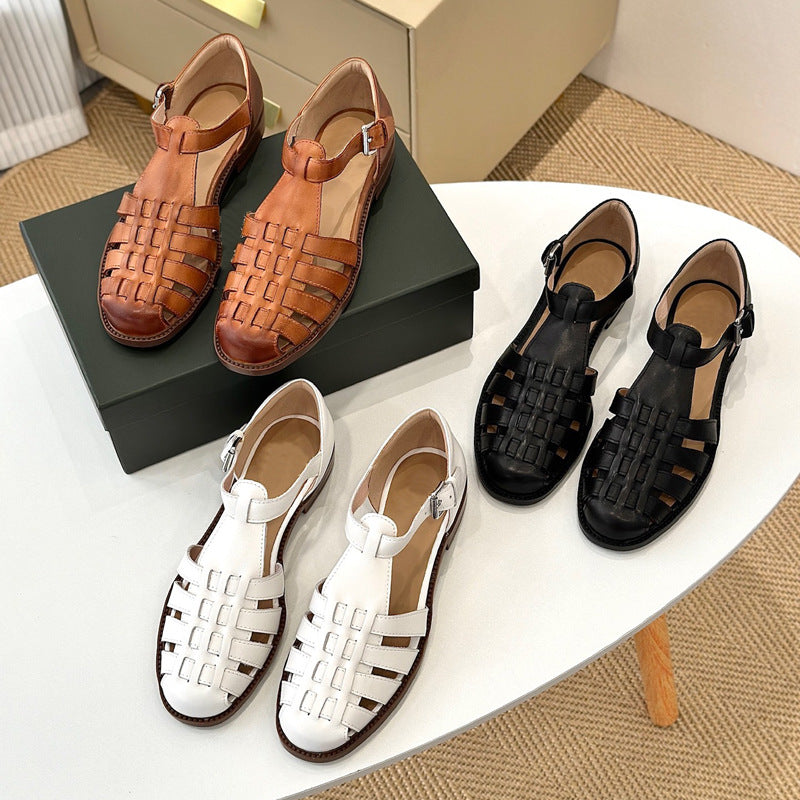 Damen Komfortable Sandalen aus hochwertigem Leder mit modischem Flecht-Design EB