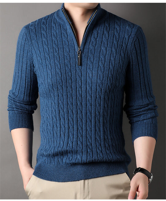 Herren Pullover mit Zipper und strukturiertem Zopfmuster EB