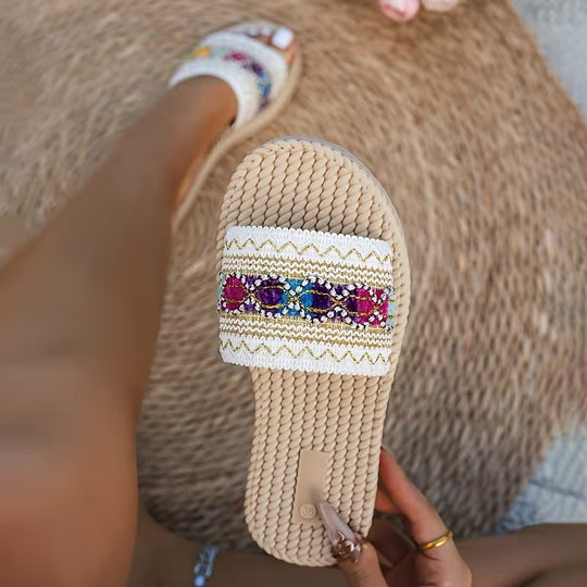 Damen modische Strandsandalen mit bunten Stickereien und ergonomischer Sohle EB