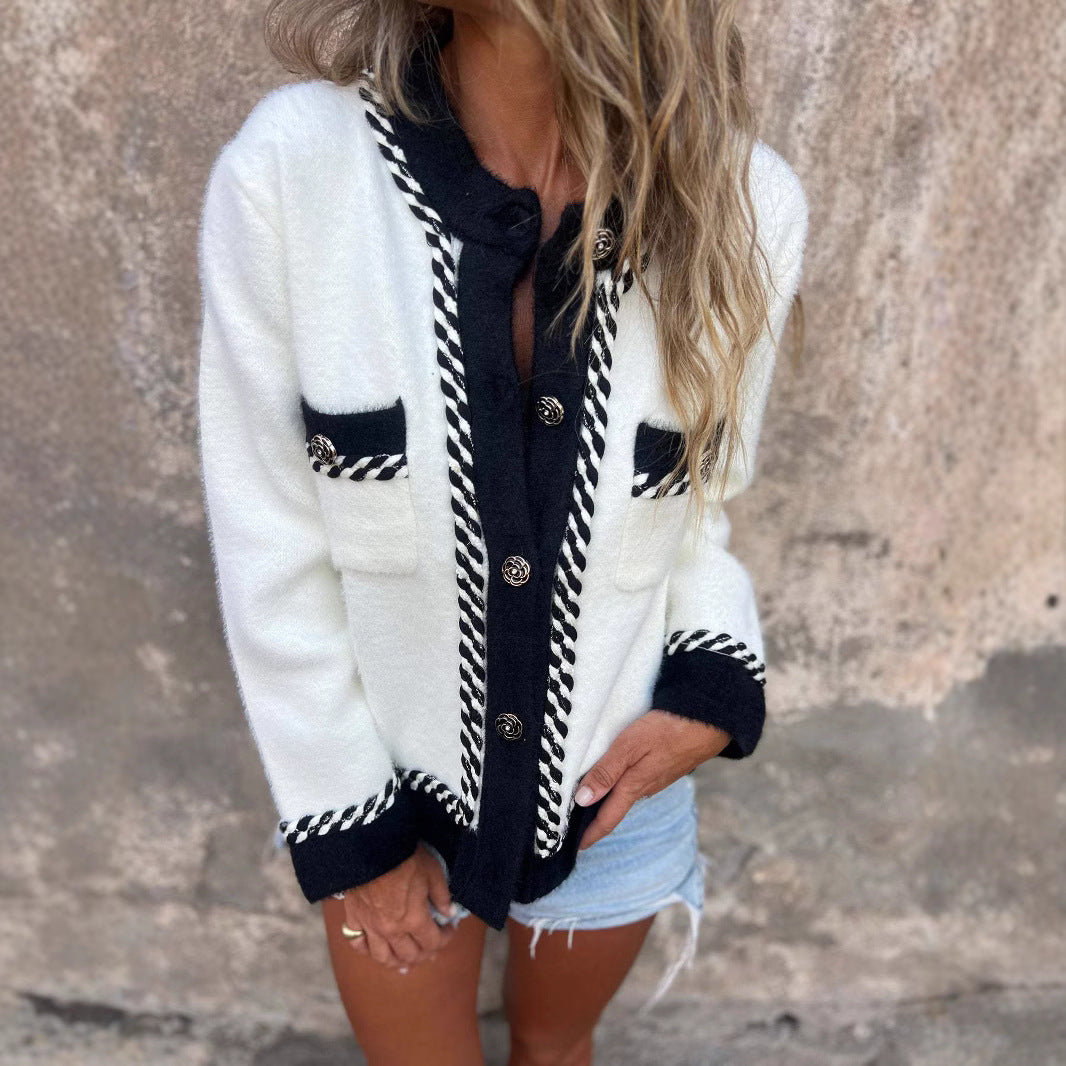 Damen Kuschelige Jacke mit eleganten Kontrastdetails EB