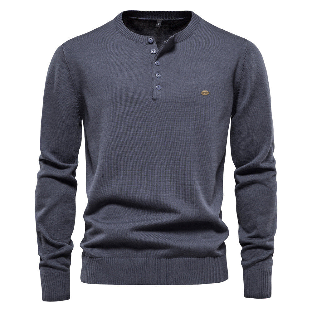 Herren Strickpullover mit modernem Henley-Ausschnitt und feiner Struktur EB