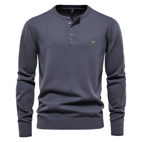 Herren Strickpullover mit modernem Henley-Ausschnitt und feiner Struktur EB
