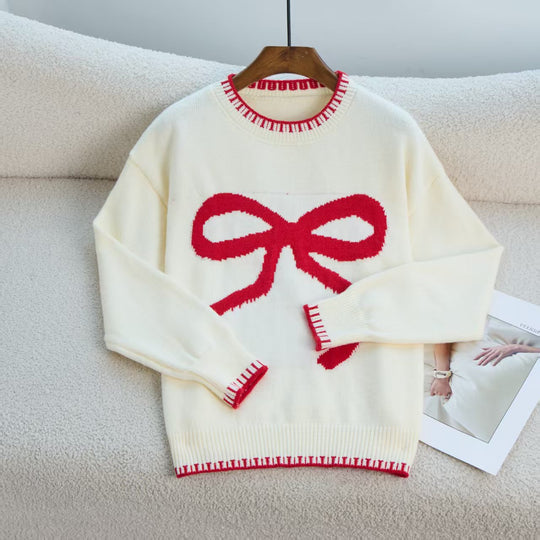 Damen Gemütlicher Sweatpullover mit Schleifenmotiv und bequemen Ärmeln EB