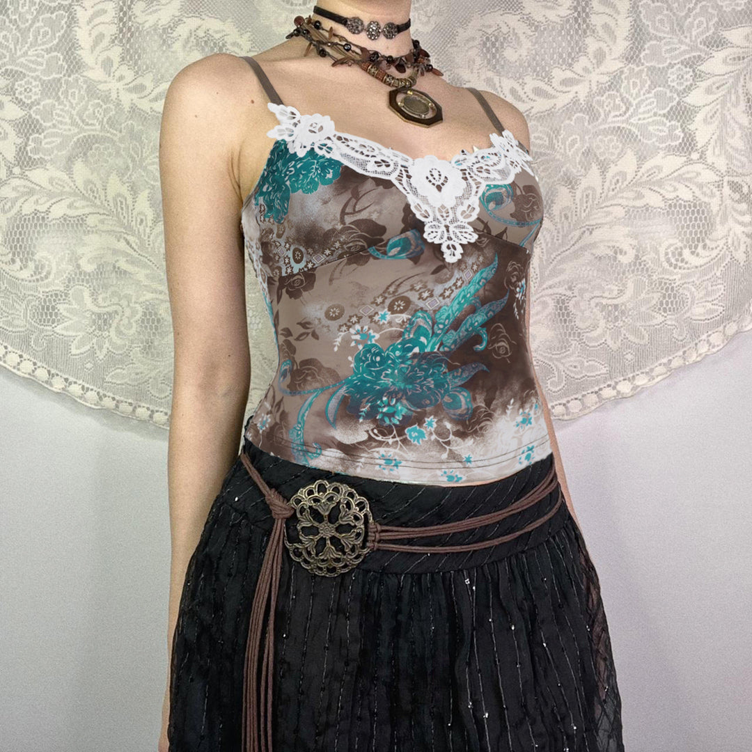 Damen Spitzentop mit floralem Muster und zartem Dekolleté EB