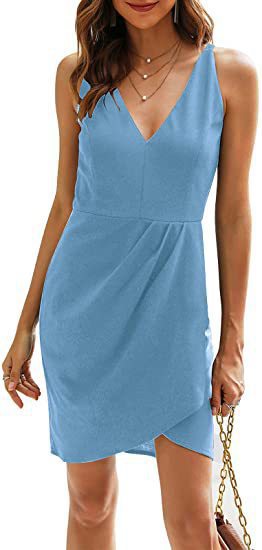 Damen Elegantes Wickel-Minikleid EB