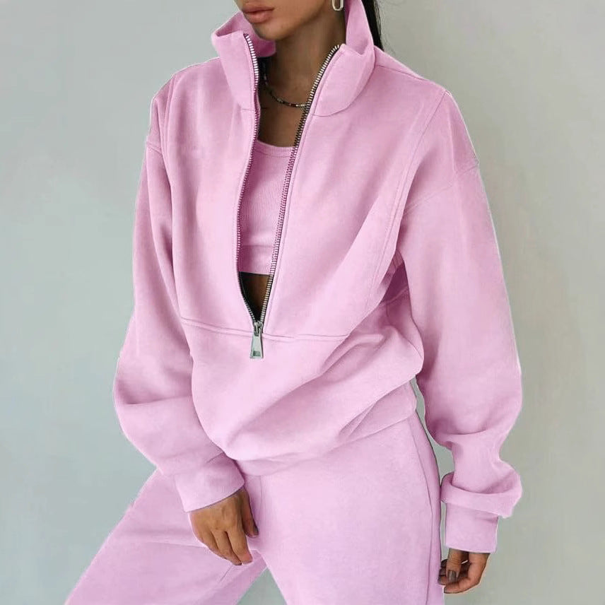 Damen Lässiger Oversized-Hoodie und Jogginghose Set mit Praktischem Reißverschluss EB