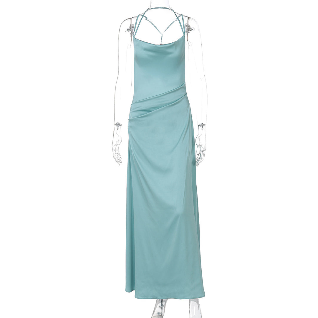 Damen Elegantes Satin-Maxikleid mit raffinierten Spaghetti-Trägern EB