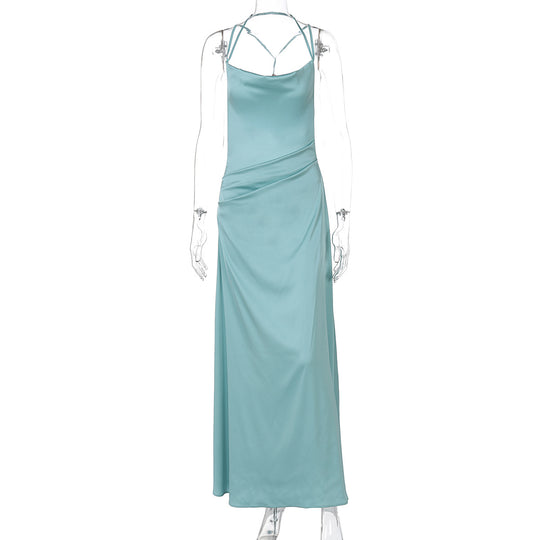 Damen Elegantes Satin-Maxikleid mit raffinierten Spaghetti-Trägern EB