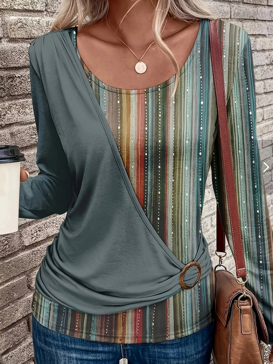 Damen Wickeloberteil mit modischem Ringdetail und attraktiven Streifen EB