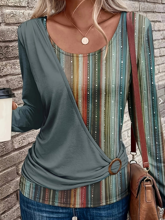 Damen Wickeloberteil mit modischem Ringdetail und attraktiven Streifen EB