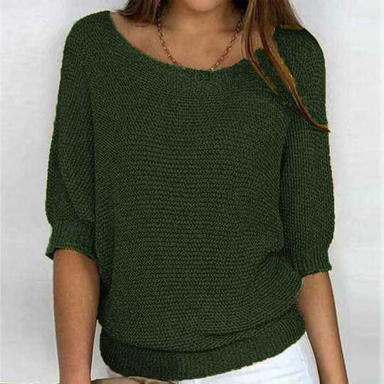 Damen nan legerer kastiger Feinstrickpullover mit weitem Ausschnitt EB