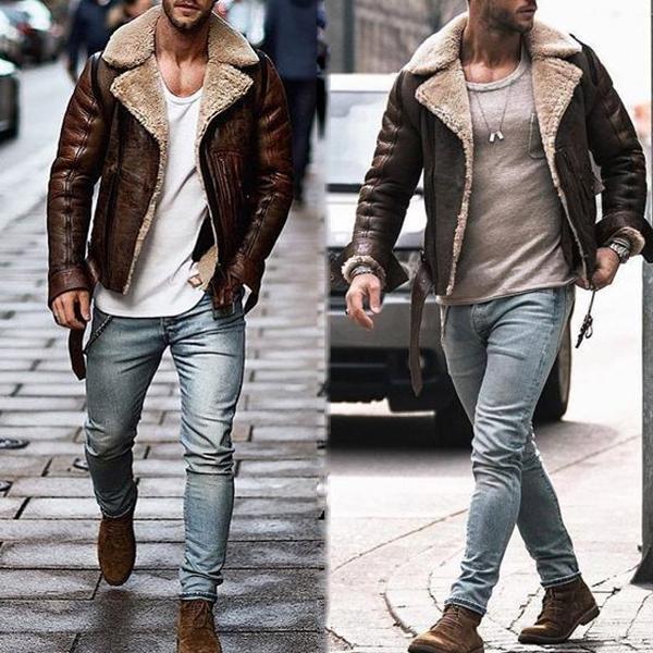 Herren jacke mit schickem Kunstfellkragen EB