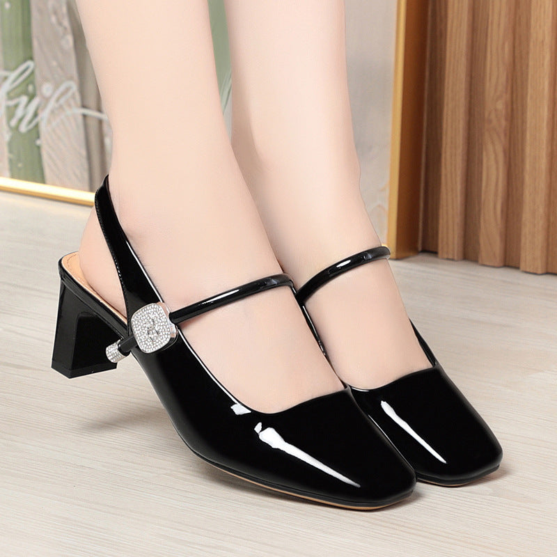 Damen Slingpumps mit modischem Strassakzent und bequemem Blockabsatz EB