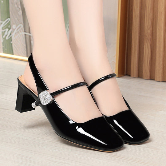 Damen Slingpumps mit modischem Strassakzent und bequemem Blockabsatz EB