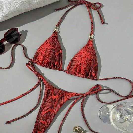 Damen Triangel-Bikini mit schickem Schlangenmuster EB