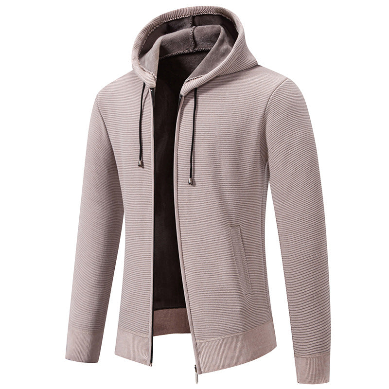 Herren nan strukturierte Reißverschluss-Strickjacke mit gefütterter Kapuze und weichem Teddy-Innenfutter EB