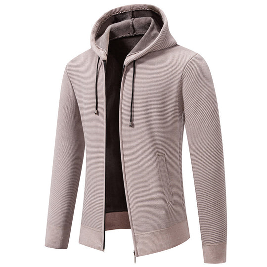 Herren nan strukturierte Reißverschluss-Strickjacke mit gefütterter Kapuze und weichem Teddy-Innenfutter EB
