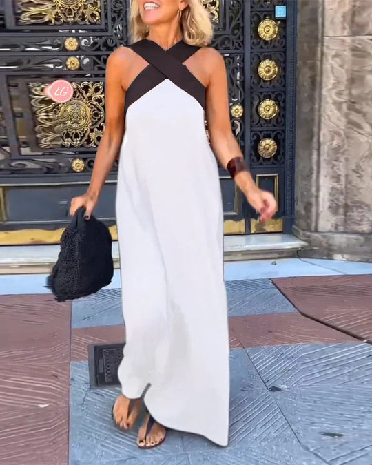 Damen Langes Maxikleid mit Cross-Over-Trägern und elegantem Schnitt EB