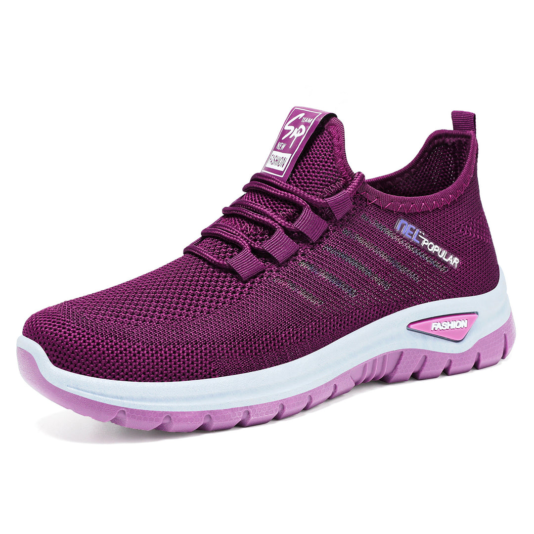 Damen nan ultraleichter Strick-Sport-Sneaker mit Elastikeinstieg, stoßdämpfender Plateau-Zwischensohle und griffiger Profillaufsohle EB