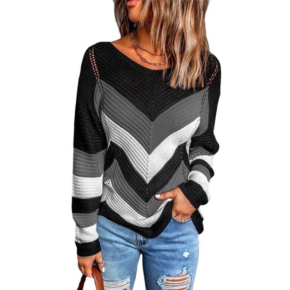 Damen Lässiger Strickpullover mit Chevron-Muster und luftigem Schnitt EB