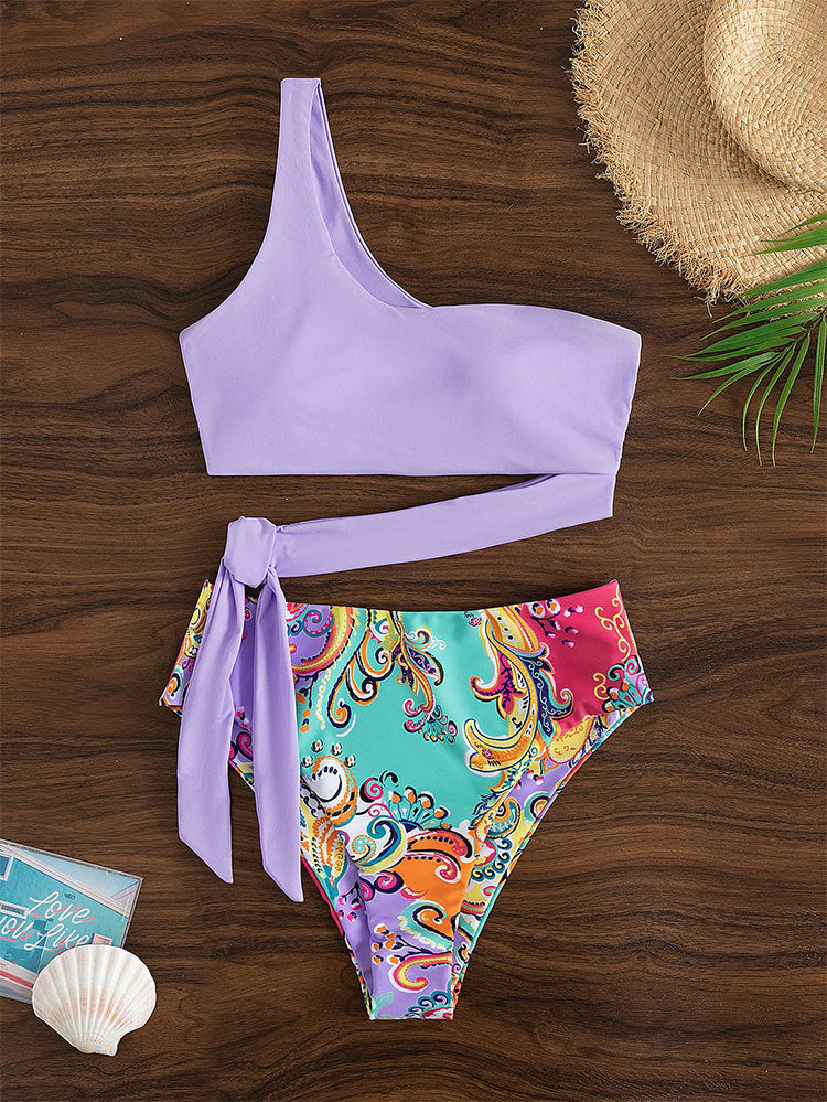 Damen Zweiteiliges Bikini-Set mit asymmetrischem Oberteil und stilvollem Wickel-Design EB