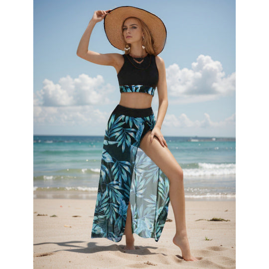 Damen Strandkleid mit modischem Hochschnitt und funktionalem Wickel-Design EB