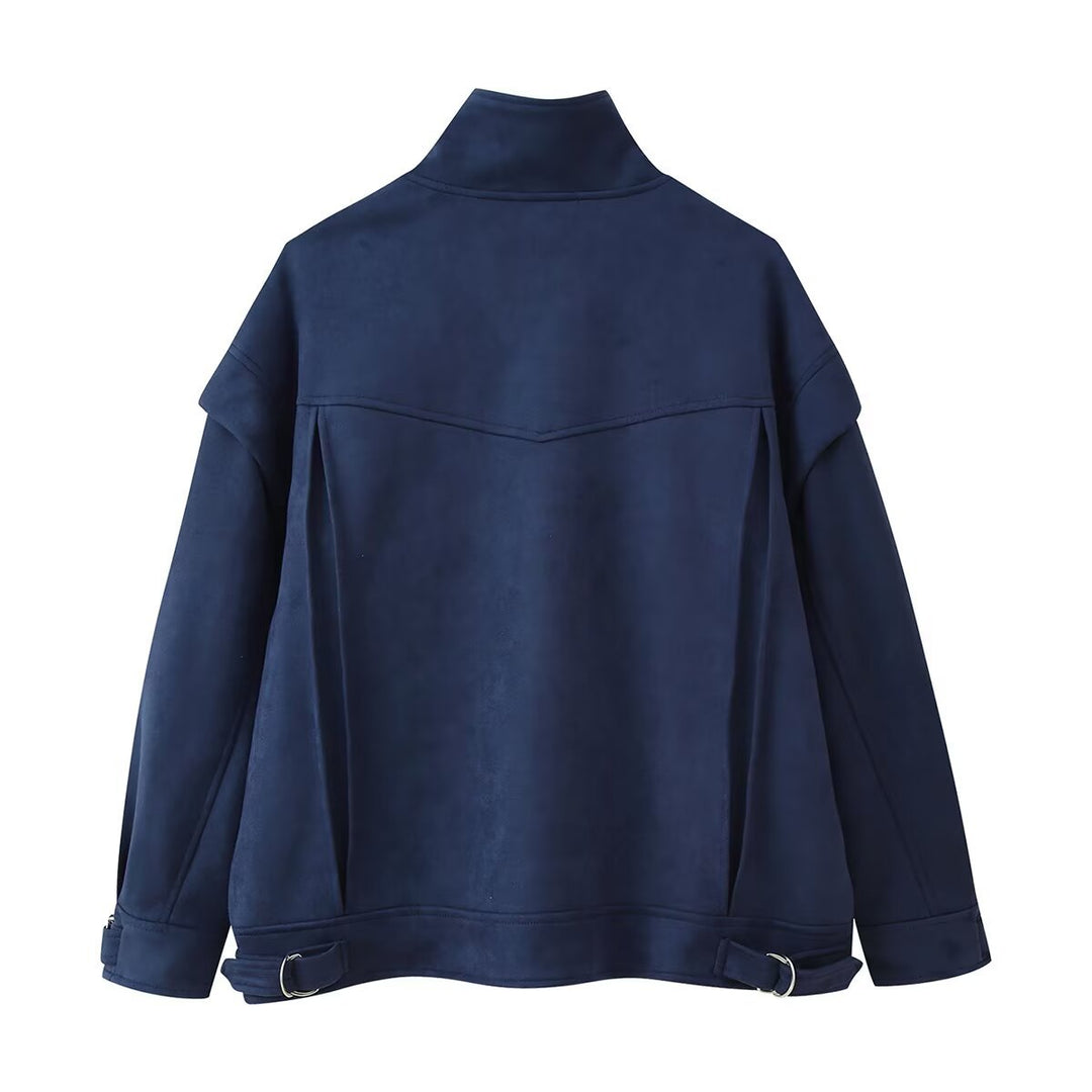 Damen Modische Utility-Jacke mit hohen Kragen und praktischen Taschen EB