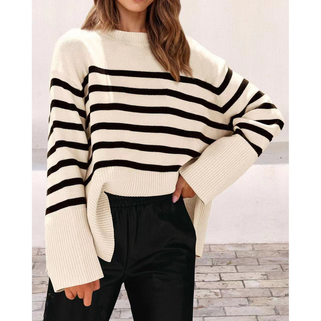 Damen modischer Oversized-Pullover mit Streifenmuster EB