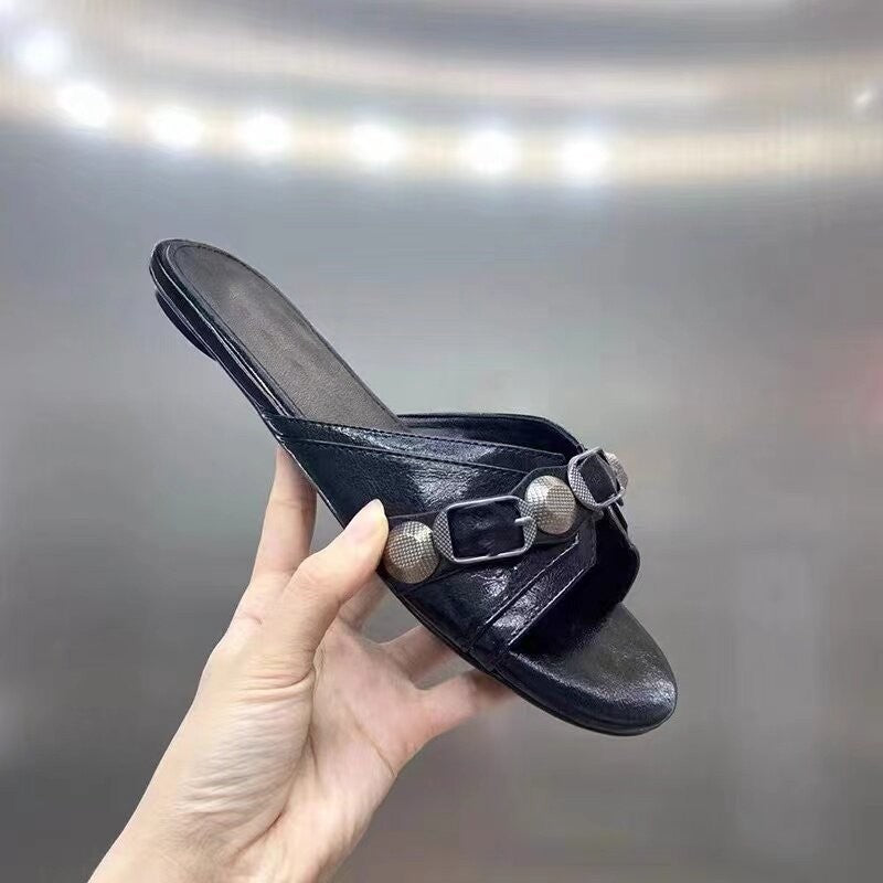 Damen modische Slides mit dekorativen Metallakzenten EB