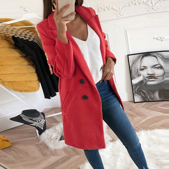 Damen Longline Wolloptik Mantel‑Blazer mit Reverskragen EB