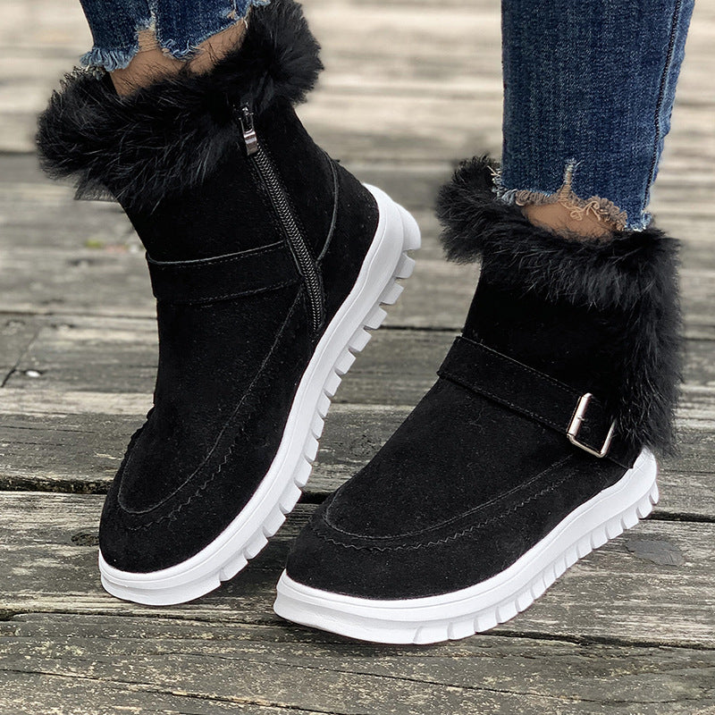 Damen  gefütterte Stiefelette mit Kunstfellkragen, rutschfester Leichtsohle und seitlichem Reißverschluss EB