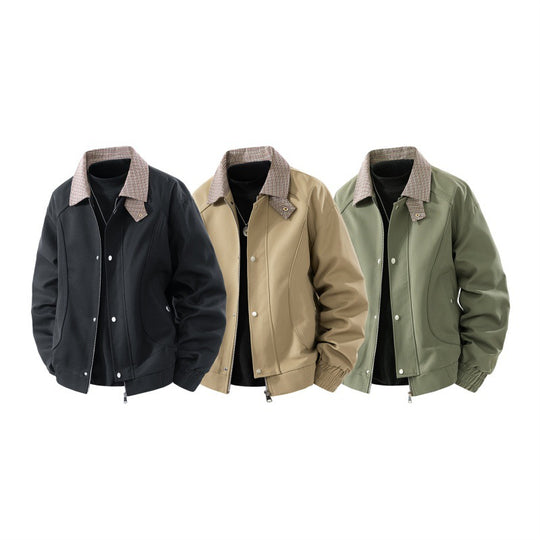 Herren leichte Harringtonjacke im Veloursleder‑Look mit Hemdkragen, durchgehendem Reißverschluss und elastischem Saum EB