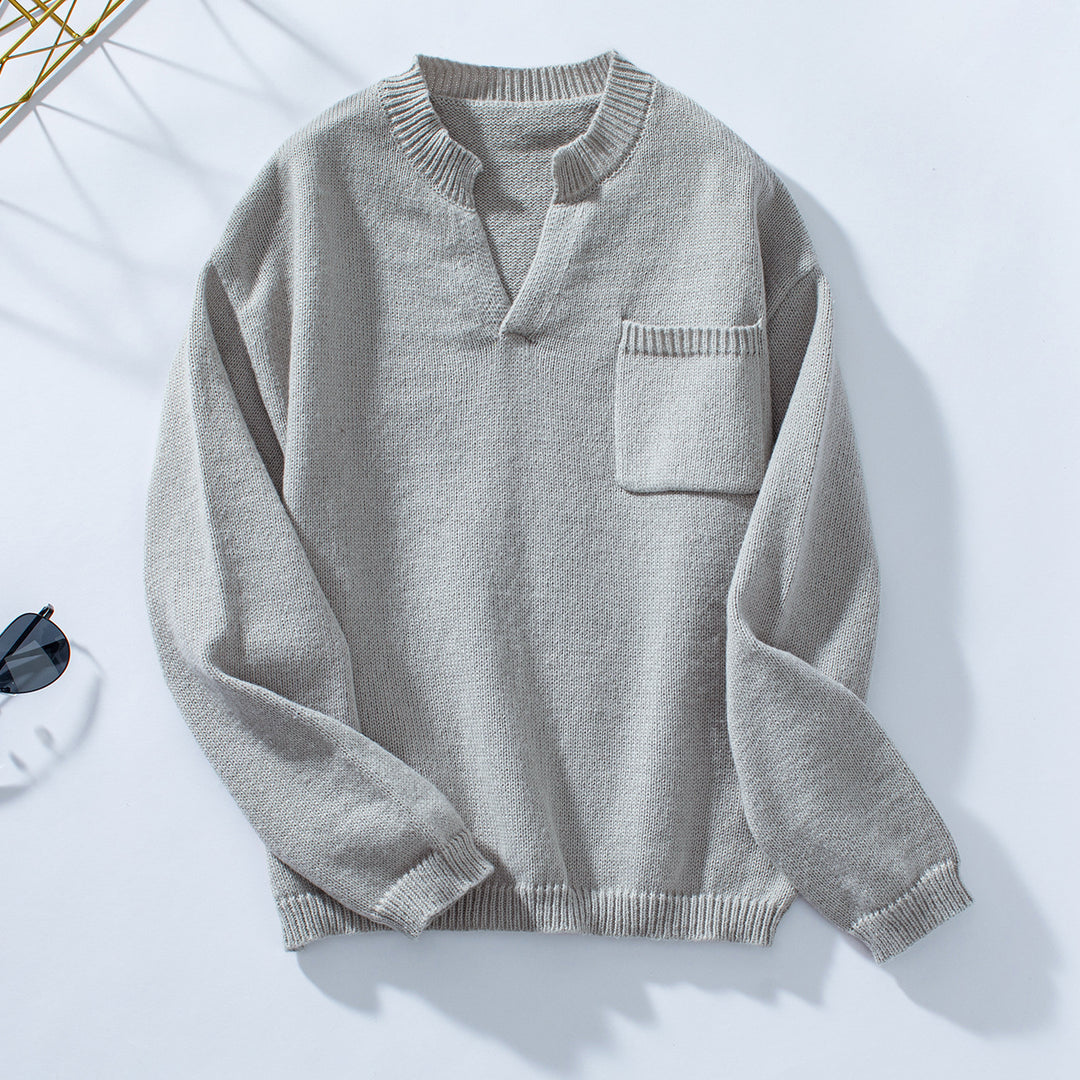 Damen lässiger Pullover mit Knopfdetails und Brusttasche EB