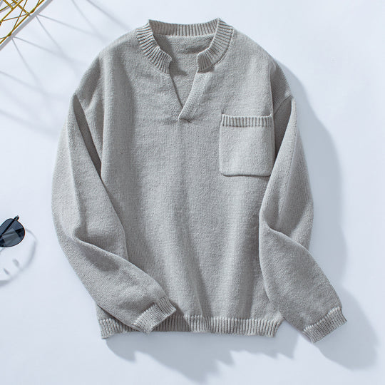 Damen lässiger Pullover mit Knopfdetails und Brusttasche EB