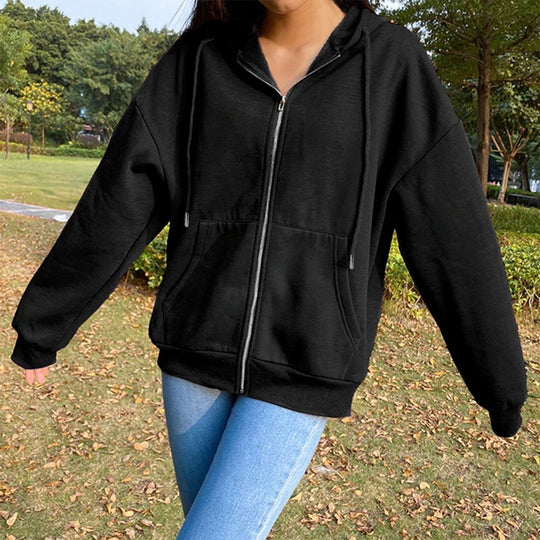 Damen Freizeit Übergroße Zip-Up Hoodie EB