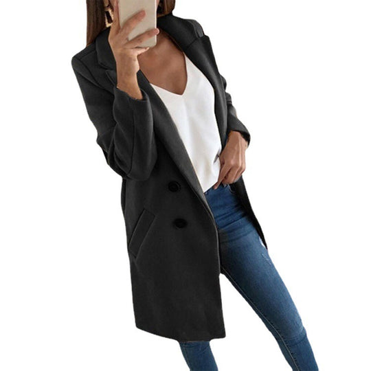 Damen Longline Wolloptik Mantel‑Blazer mit Reverskragen EB