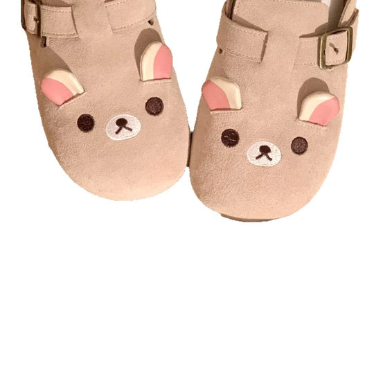Damen Kuschelige Clogs mit niedlichem Tiermotiv und verstellbarem Schnallenverschluss EB