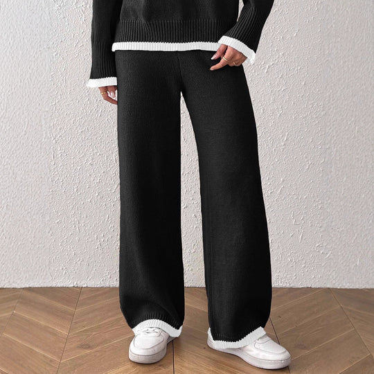 Damen lässige Strickhose mit kontrastierendem Bündchen EB