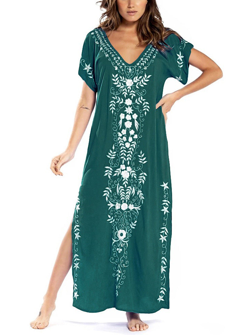 Damen Lange Strandrobe mit kunstvollen Stickdetails EB