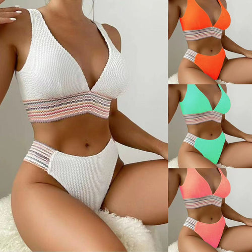 Damen Hochgeschnittener Bikini mit Wellenmuster EB