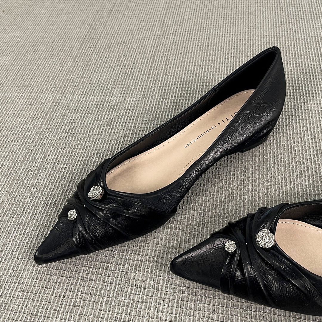 Damen elegante spitze Ballerinas mit kunstvollem Schleifenakzent EB