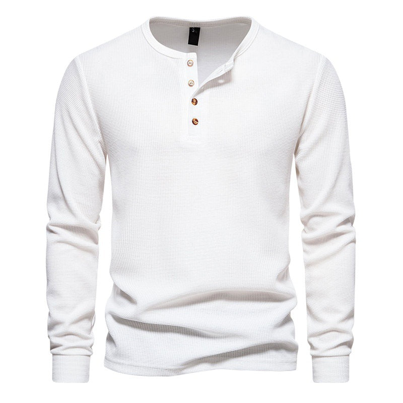 Herren Langarmshirt mit Knopfleiste und strukturiertem Design EB