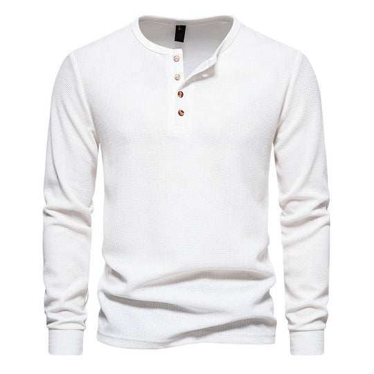 Herren Langarmshirt mit Knopfleiste und strukturiertem Design EB