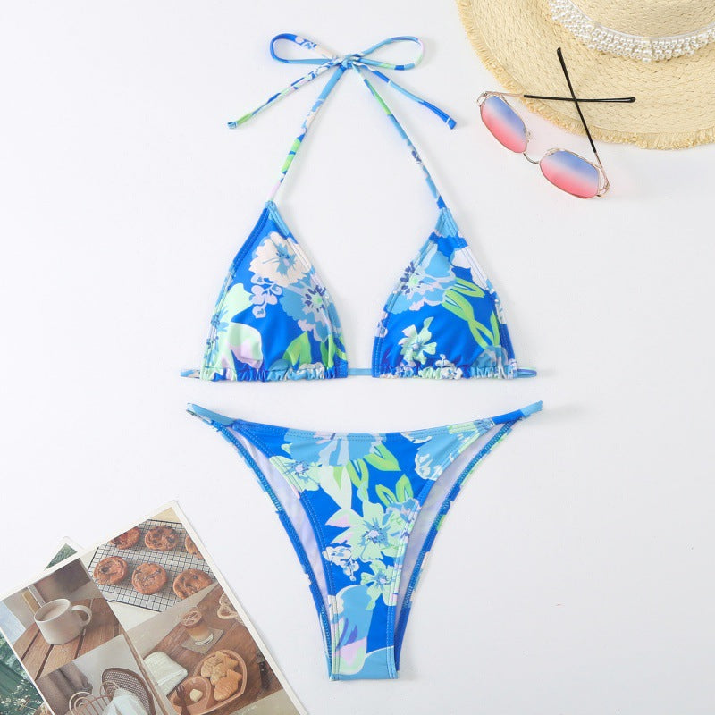 Damen Triangel-Bikini mit verspieltem floralem Design und verstellbaren Trägern EB