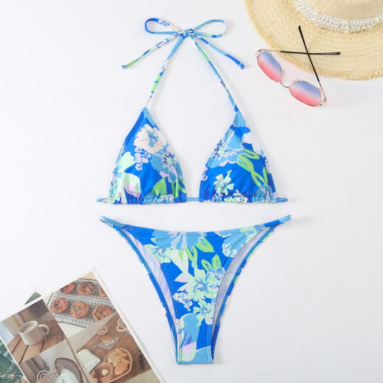 Damen Triangel-Bikini mit verspieltem floralem Design und verstellbaren Trägern EB